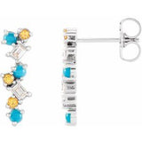 Multi-Gemstone & Diamond Bar Earrings in Gold and Platinum