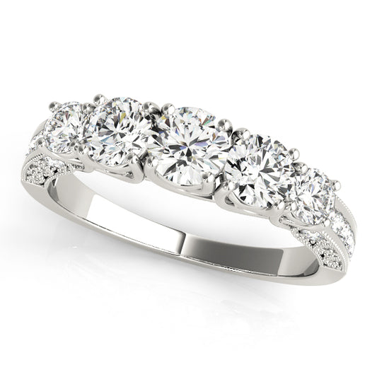 1.00 Carat Lab-Grown Round Diamond Prong Set 5-Stone Diamond Ring, DE Color VVS Clarity