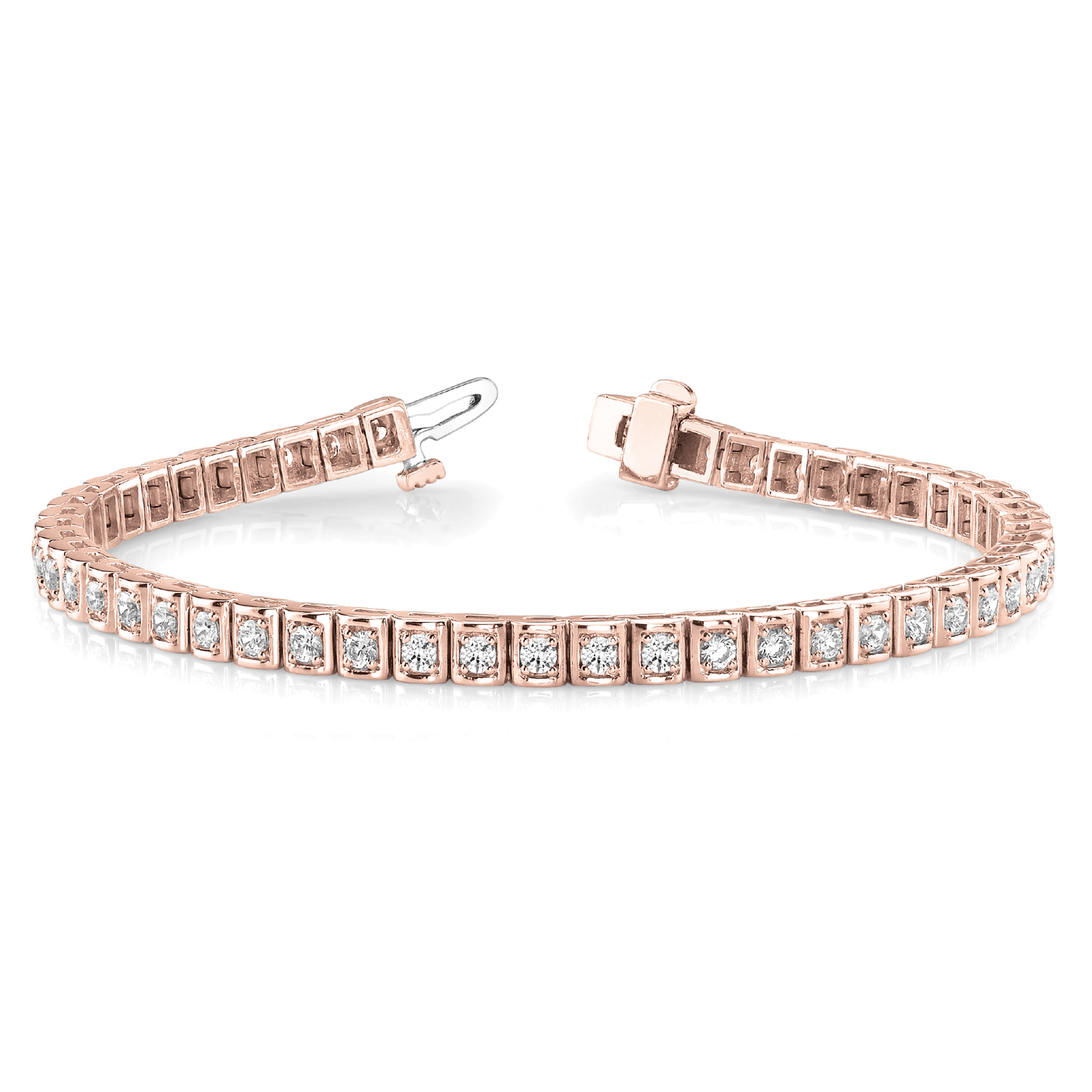 Round Cut Diamond Tennis Bracelet in Square Setting Lab Grown or Natural