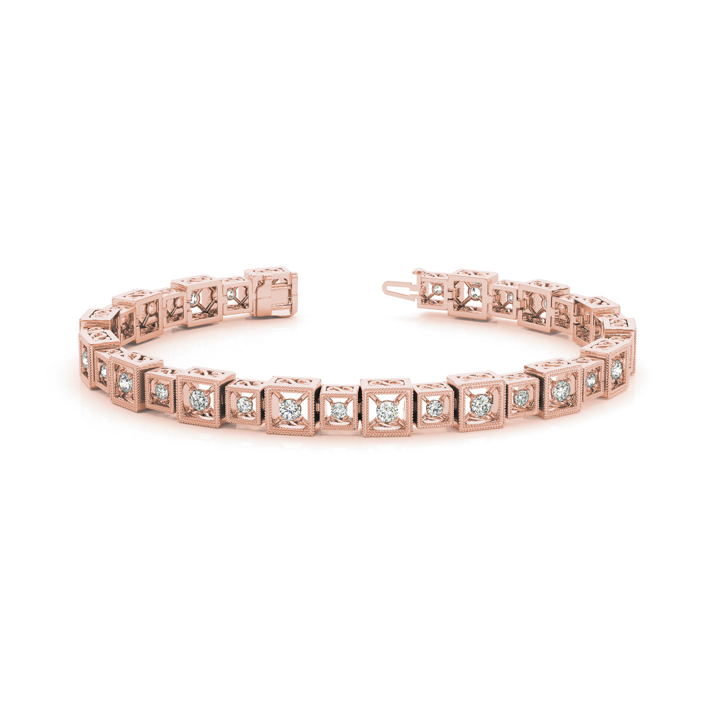 Round Cut Diamond Tennis Bracelet in Gold and Platinum Hallmarked