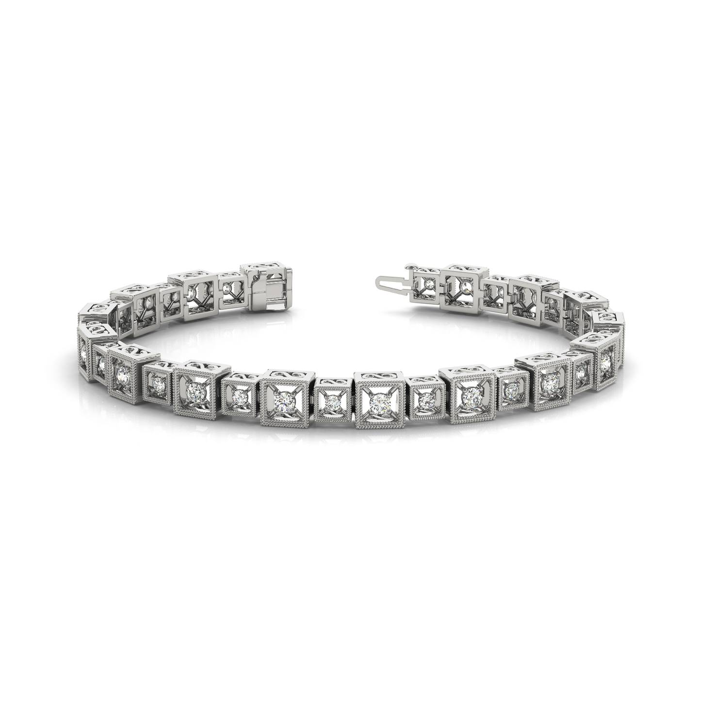 Round Cut Diamond Tennis Bracelet in Gold and Platinum Hallmarked