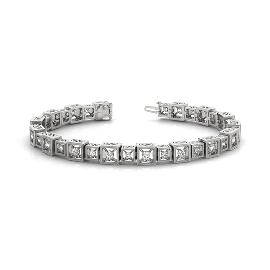 Round Cut Natural Diamond Tennis Bracelet in Gold & Platinum with Prong Setting