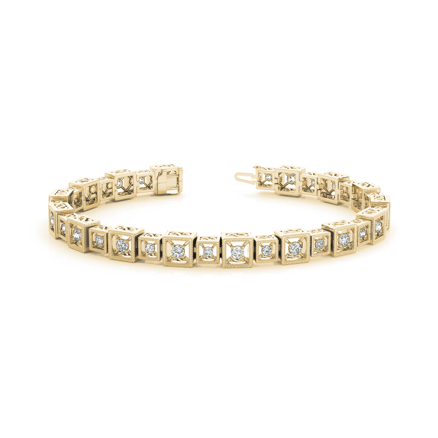 Round Cut Diamond Tennis Bracelet in Gold and Platinum Hallmarked