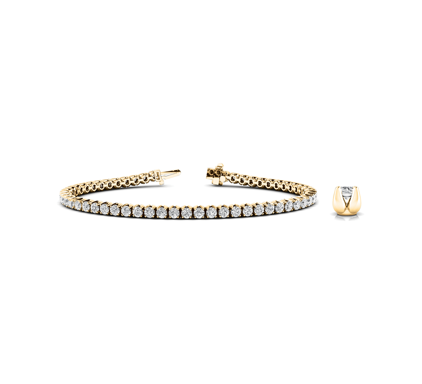 Premium Round Cut Lab Grown or Natural Diamond Tennis Bracelet in Gold Finish