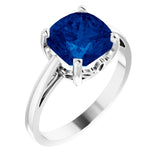 Cushion Lab-Grown Blue Sapphire Solitaire Ring in Gold