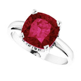 Cushion Lab-Grown Ruby Solitaire Ring in Gold