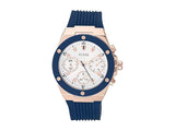 GUESS Women's Watch – 39mm Blue and Rose Gold-Tone Bezel, Blue Silicone Strap