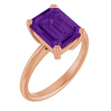 Natural Amethyst Rose Gold Solitaire Ring in | emerald