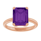 Natural Amethyst Rose Gold Solitaire Ring in | emerald