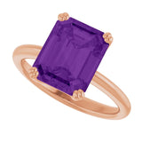 Natural Amethyst Rose Gold Solitaire Ring in | emerald