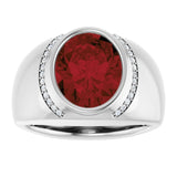 Oval Mozambique Garnet Mens Ring with Diamond Accents in Gold