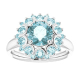 Round Sky Blue Topaz & Diamond Cluster Ring in White Gold