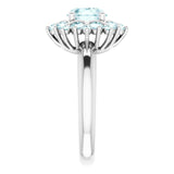 Round Sky Blue Topaz & Diamond Cluster Ring in White Gold