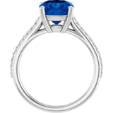 Cushion Lab-Grown Blue Sapphire & Diamond Ring in White Gold