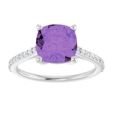 Cushion Amethyst Accented Ring with Diamond Accents in Gold