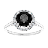 Round Black Onyx Halo Ring with Diamond Accents in Gold