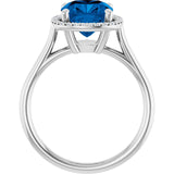 Cushion Lab-Grown Blue Sapphire & Diamond Halo Ring in White Gold