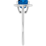 Cushion Lab-Grown Blue Sapphire & Diamond Halo Ring in White Gold