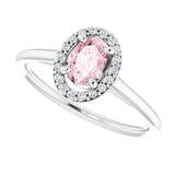 Oval Pink Mandganite Halo Ring with Diamond Accents in Gold