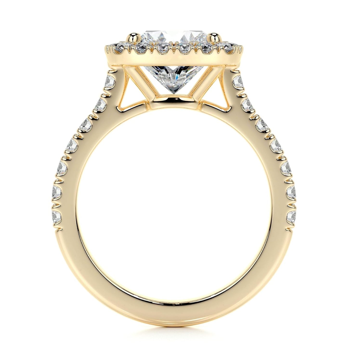 Cushion Cut Lab Grown Diamond Halo Engagement Ring with Pavé Side Stones – IGI Certified