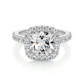 Cushion Cut Lab Grown Diamond Halo Engagement Ring with Pavé Side Stones – IGI Certified