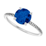 Round Lab-Grown Blue Sapphire Accented Ring in Gold