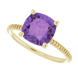 Cushion Amethyst Accented Ring in Gold