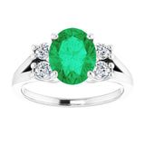 Oval Lab-Grown Emerald & Diamond Accented Ring in White Gold