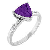 Trillion Amethyst & Diamond Accented Ring in Gold and Platinum