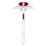 Cushion Lab-Grown Ruby & Diamond Halo Ring in Gold and Platinum