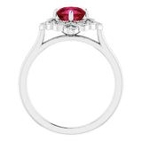 Cushion Lab-Grown Ruby & Diamond Halo Ring in Gold and Platinum