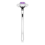 Round Amethyst Halo Ring with Diamond Accents in Gold and Platinum
