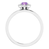 Round Amethyst Halo Ring with Diamond Accents in Gold and Platinum