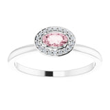 Oval Pink Mandganite & Diamond Halo Ring in Gold and Platinum