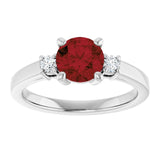 Round Mozambique Garnet Accented Ring with Diamond Accents in Gold