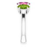 Oval Imitation Pink Tourmaline Three Stone Ring in White Gold