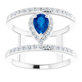 Pear Blue Sapphire & Diamond Halo Ring in Gold and Platinum