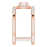 Oval Pink Mandganite Halo Ring with Diamond Accents in Rose Gold