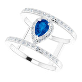 Pear Blue Sapphire & Diamond Halo Ring in Gold and Platinum