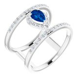 Pear Blue Sapphire & Diamond Halo Ring in Gold and Platinum