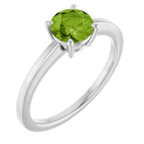 Round Peridot Solitaire Ring in Gold and Platinum