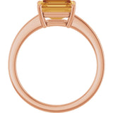 Emerald Citrine Solitaire Ring in Gold and Platinum