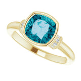 Cushion London Blue Topaz & Diamond Ring in Gold and Platinum