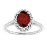 Oval Mozambique Garnet Solitaire Ring in Gold and Platinum
