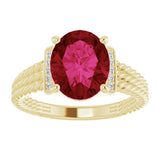 Oval Lab-Grown Ruby & Diamond Accented Ring in Gold and Platinum
