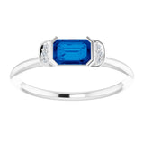 Emerald Blue Sapphire & Diamond Stackable Ring in Gold and Platinum
