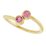 Round Pink Tourmaline Two Stone Ring in Gold and Platinum