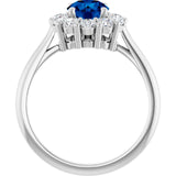Round Blue Sapphire & Diamond Halo Ring in Gold and Platinum