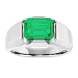 Emerald Lab-Grown Emerald Mens Ring in Gold and Platinum