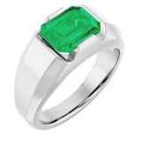 Emerald Lab-Grown Emerald Mens Ring in Gold and Platinum